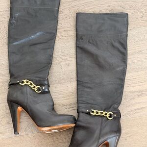 Coach Black Heeled Boots with Gold Accent